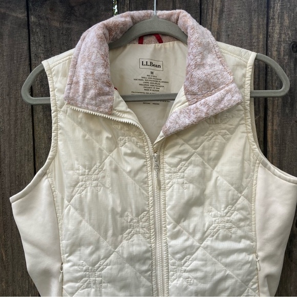 LL BEAN WOMEN SIZE MED. IVORY w/ BROWN MIXED COLLAR QUILTED LIGHTWEIGHT … - Picture 3 of 8